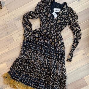 Ulla Johnson Black and Gold Long Sleeve Dress
